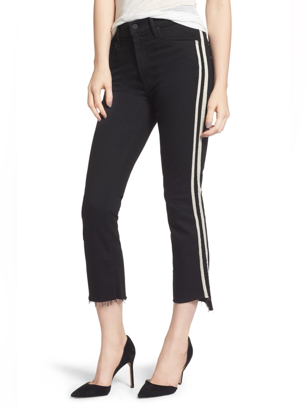 Mother Insider Crop Step Fray Guilty Racer Black Ivory 26